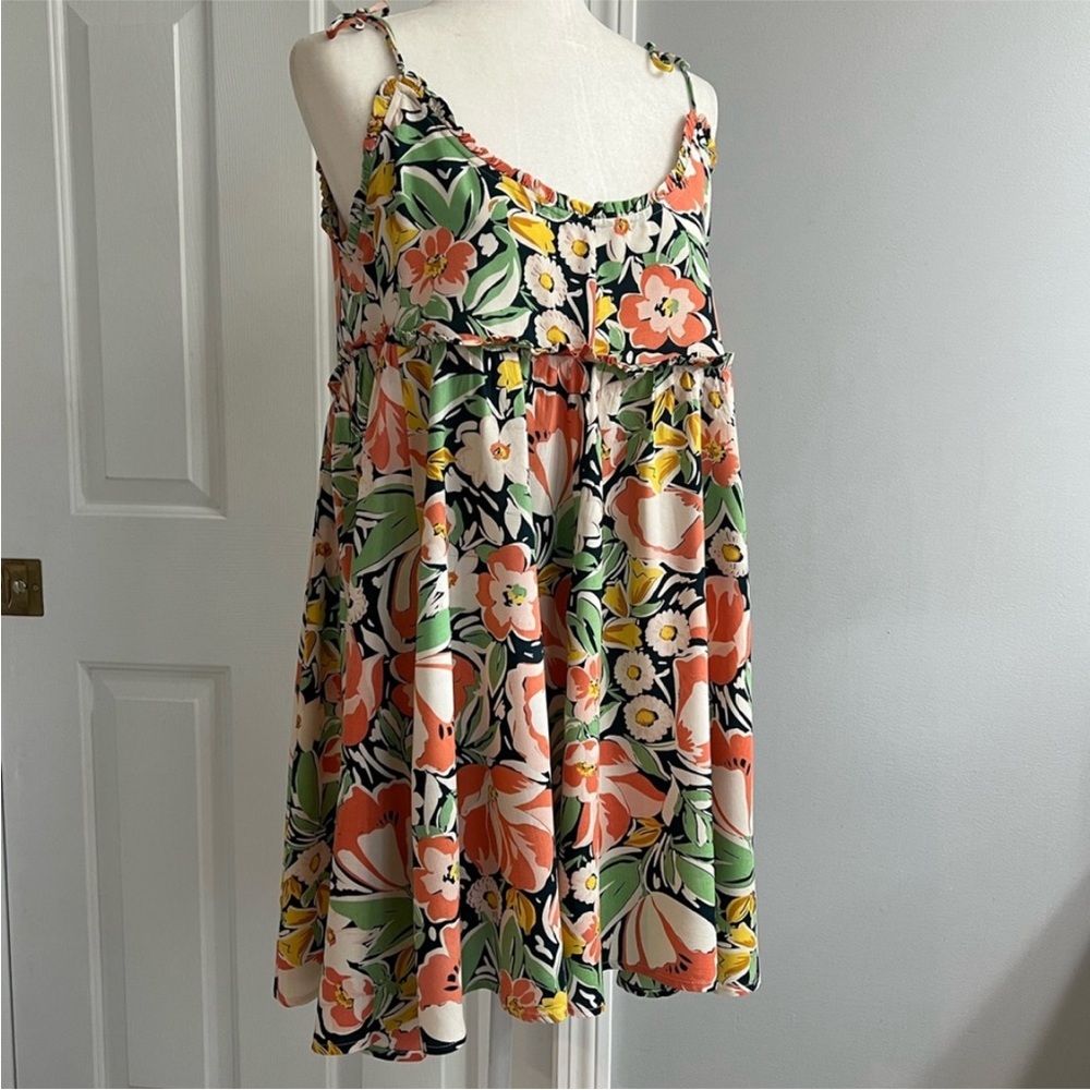 Patrons of Peace Floral Mini Dress Green, Orange, Yellow Size M